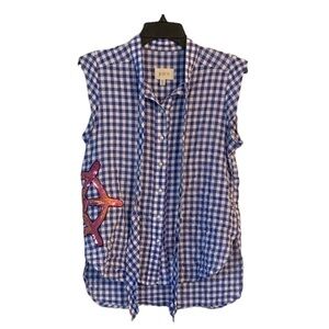 Koch Aspen Top Gingham Anchor Sequin Pearl Button Down Size XS